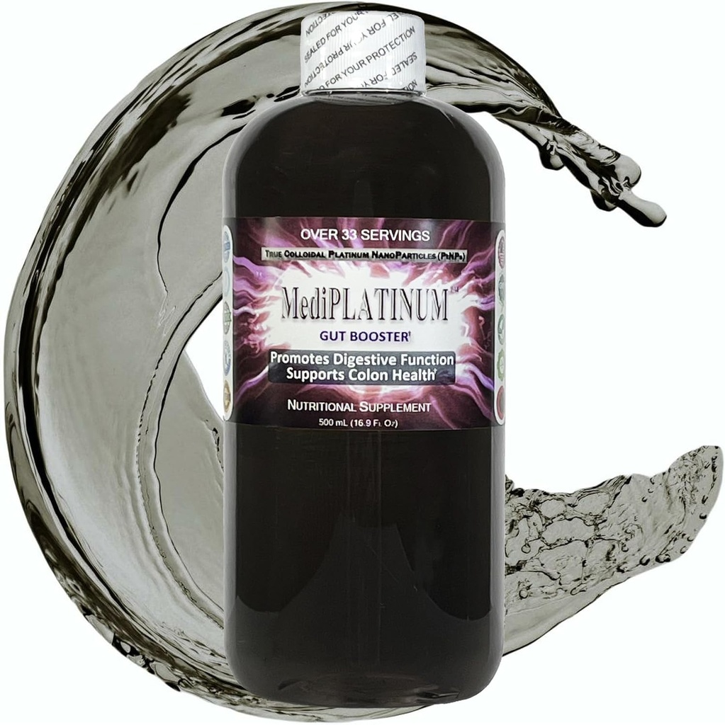 MediPLATINUM Gut Booster True Colloidal Platinum PtNP Nutritional Supplement - 500 ml (16.9 Fl Oz) i klar BPA- fri plast flaske