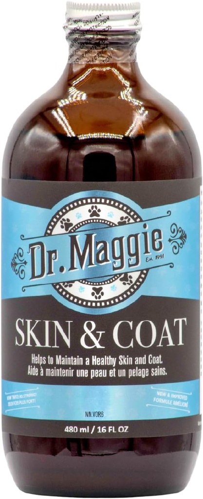 Dr. Maggie Skin and Coat; Omega 3 tillæg med fiskeolie, hør, og Olivenolie; 480 ml