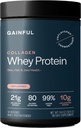 Gainful Collagen Whey Protein Powder, 21g Protein per servering, Unflavored, Understøtter muskel Inddrivelse, fælles sundhed, og hud hydrering med Grass- Fed Collagen Peptider, C-vitamin, 14 Servere
