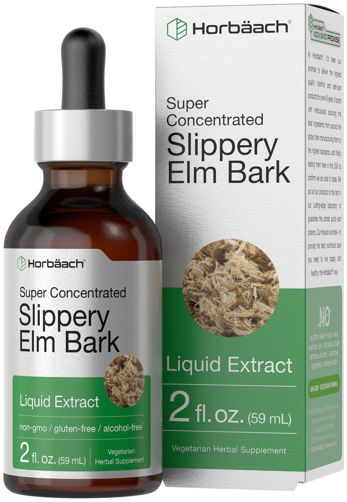 Horbäach Slippery Elm Liquid Drops Yep 124; 2 Fl Oz Yep 124; Bark Extract Tincture Yep 124; Vegetar Yep 124; Alkohol Free Yep 124; Non- GMO, Gluten Free Supplement