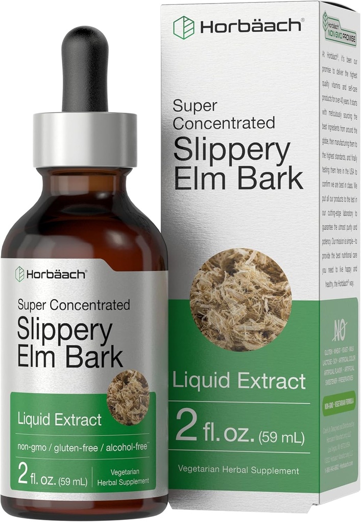 Horbäach Slippery Elm Liquid Drops Yep 124; 2 Fl Oz Yep 124; Bark Extract Tincture Yep 124; Vegetar Yep 124; Alkohol Free Yep 124; Non- GMO, Gluten Free Supplement