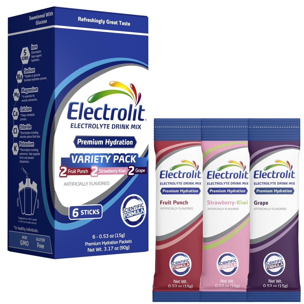 Elektrolyter Powder Pakker, Variety 8 Pack, Pulveriserede Hydration Pakker til Dehydrering & Rehydrering, Post Workout Foretrukket Hydrating Drink Mix, Gluten Free Water Enhancer Sticks