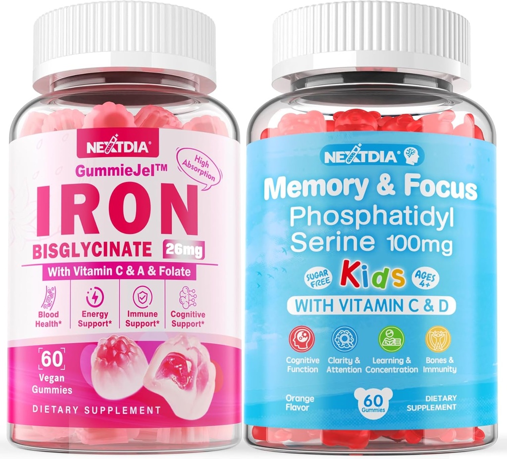 Phosphatidylserin Supplement 100mg + Iron Bisglycinate 26mg fyldte gummier
