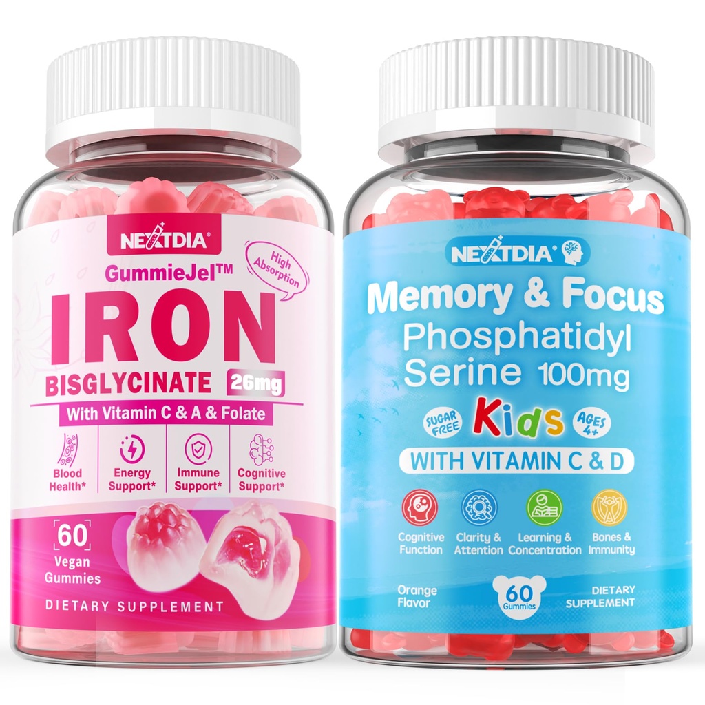 Phosphatidylserin Supplement 100mg + Iron Bisglycinate 26mg fyldte gummier