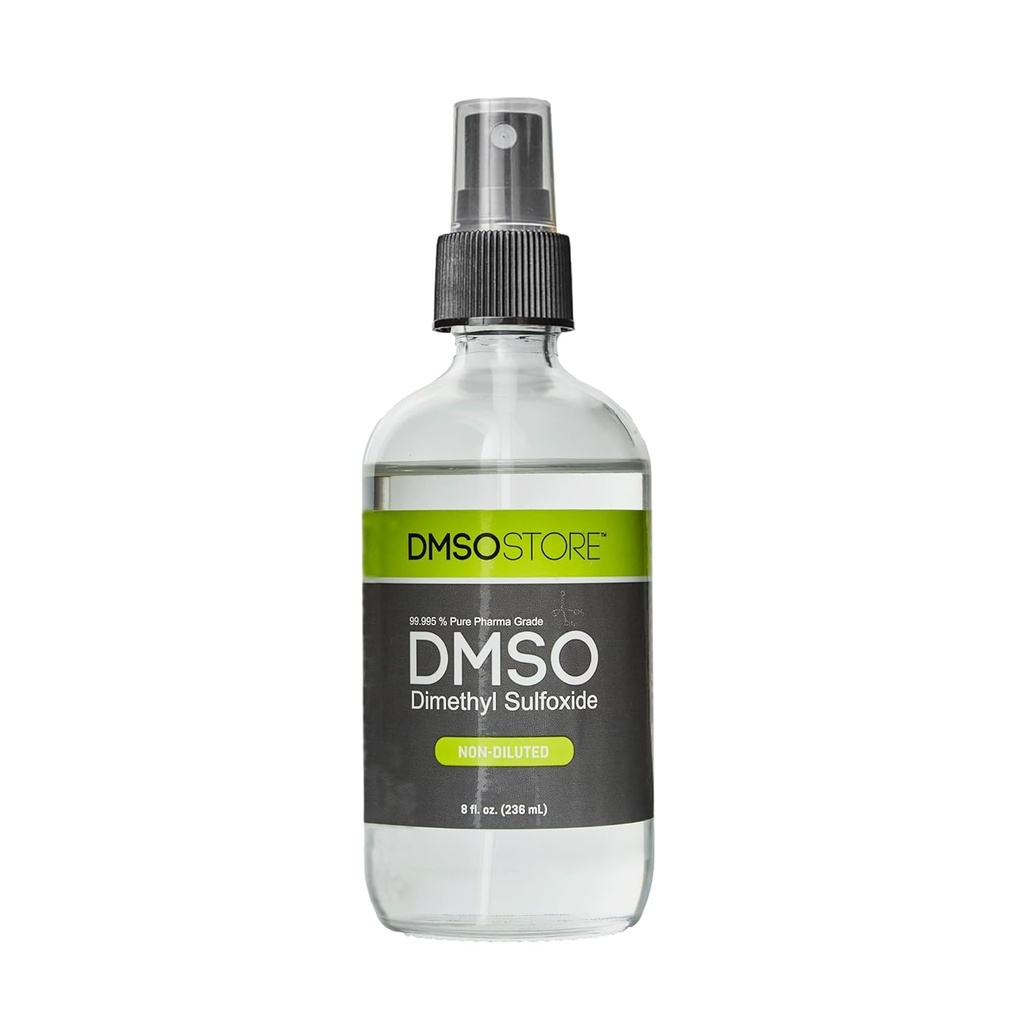 DMSO 8 oz. Flydende i en steril glassprayflaske, Pure 99.995% Pharma Grade, non- fortyndet, lav lugt, dimethylsulfoxid fremstillet af DMSO Store