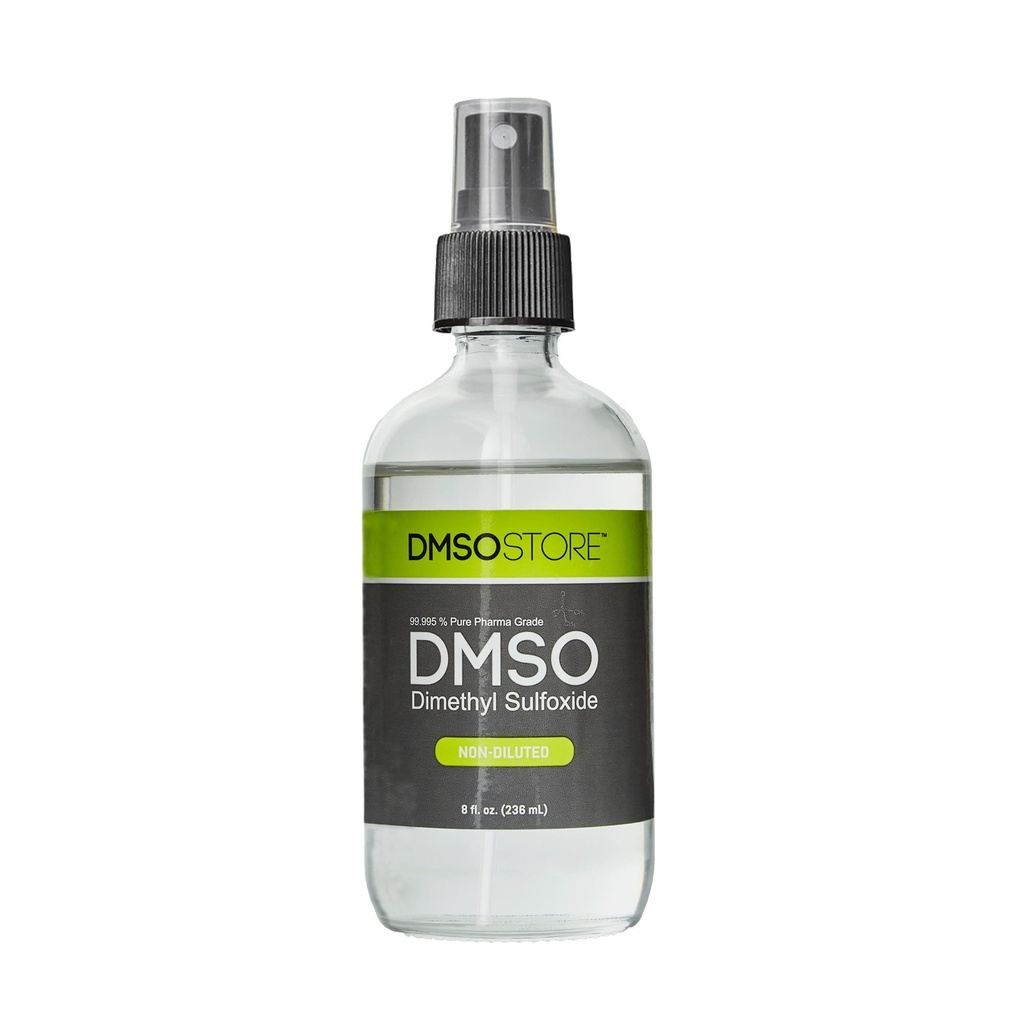 DMSO 8 oz. Flydende i en steril glassprayflaske, Pure 99.995% Pharma Grade, non- fortyndet, lav lugt, dimethylsulfoxid fremstillet af DMSO Store