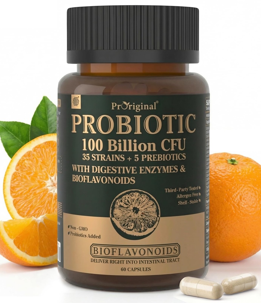 Probiotika med Prebiotika til mænd og kvinder - 35 Strops Organic Probiotika 100 Millioner CFU til Gut & fordøjelsessundhed, Vegan Acidophilus Probiotisk tillæg, Non- GMO Raw Probiotic 60 Kapsler
