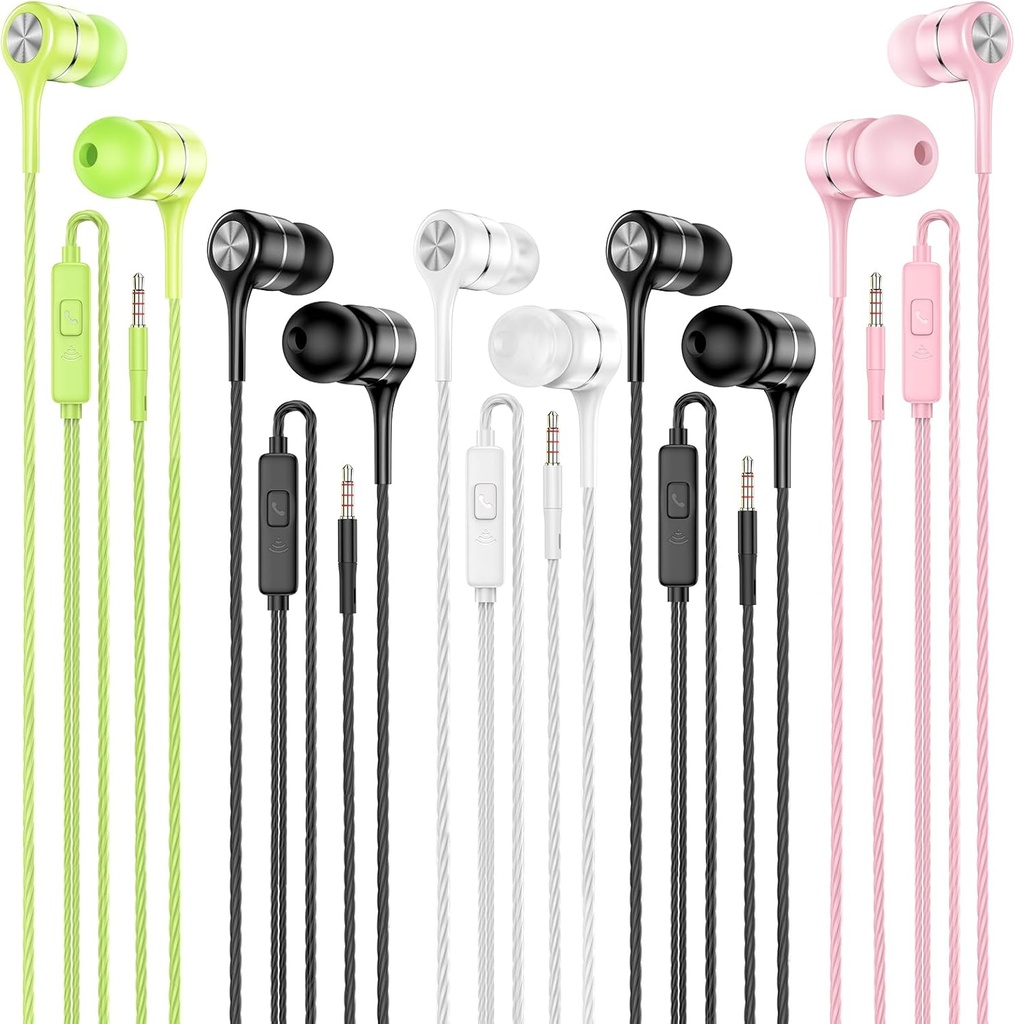 Wired Earbudons med Microphone 5 Pack, in- Ear hovedtelefoner med Heavy Bass, High Sound Quality Earphones Kompatibel med iPad, Laptop, MP3, Android Smartphones, Fits All 3,5mm Jack Device