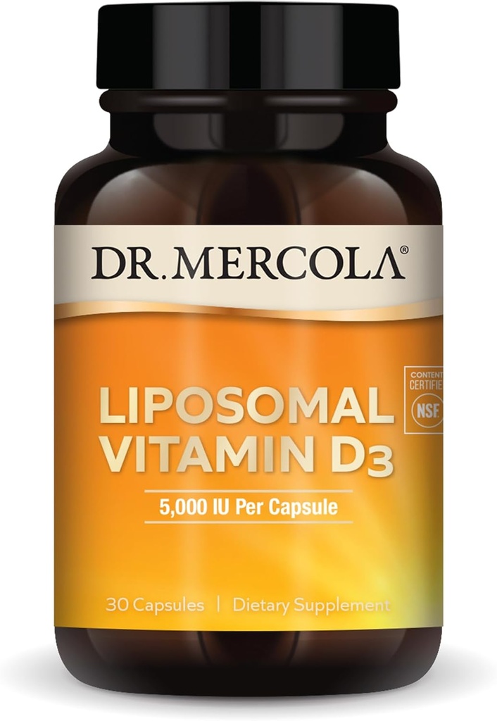 Dr. Mercola Liposomal Vitamin D3 - understøtter hjerte, ben og immunforsvar - 10.000 IE per servering - non-GMO, sojafri & gluten fri - 30 kapsler (30 Servere)
