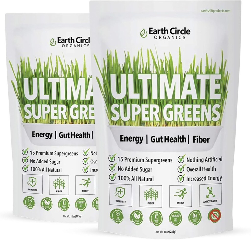 Earth Circle Organics Ultimate Super Greens Powder 30 Servings, 10oz (Pack of 2)