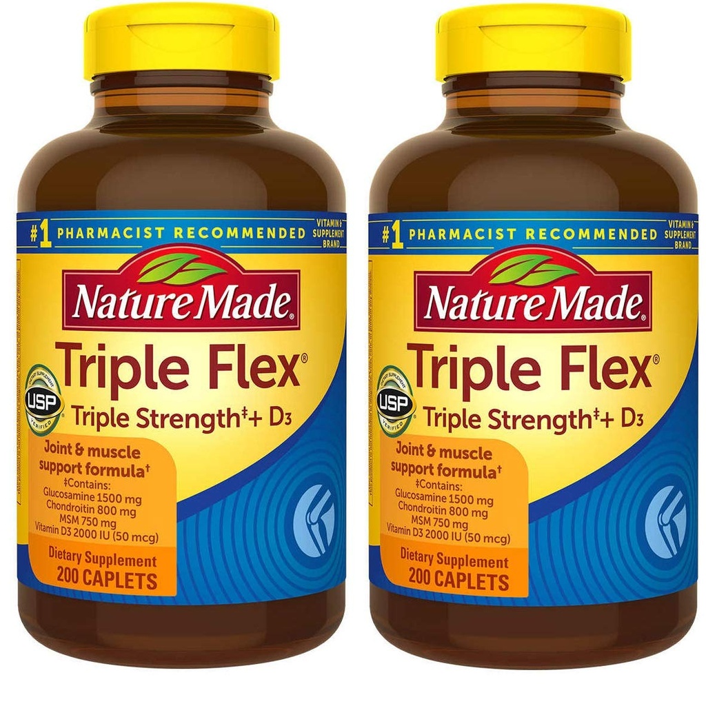 Nature Made TripleFlex, Glucosamin Chondroitin og MSM - 2 flasker, 200 kapsler Hver, 400 kapsler I alt