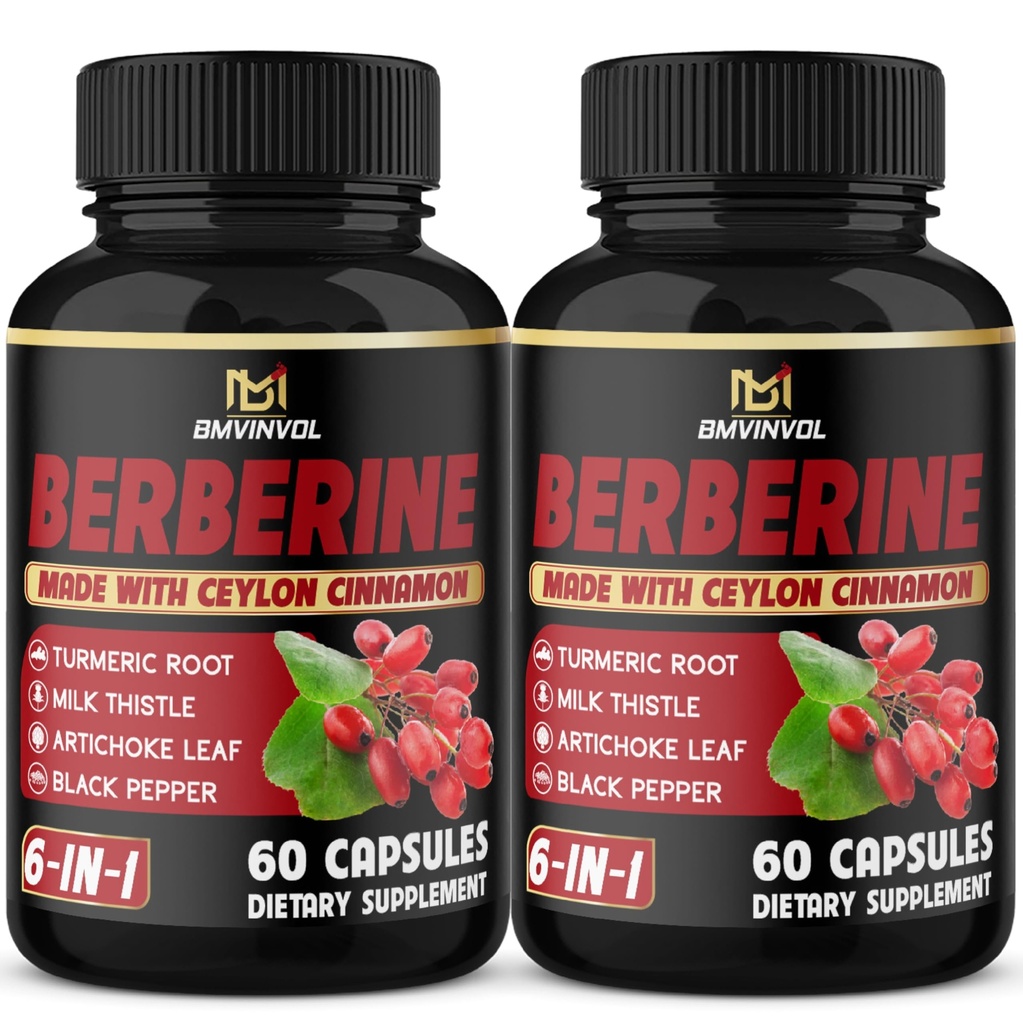 (2 Pakker) Berberine tillæg Plus Ceylon kanel, gurkemeje, Artiskok, Milk Thistle, Black Pepper - 120 Kapsler - 4 Months Supply