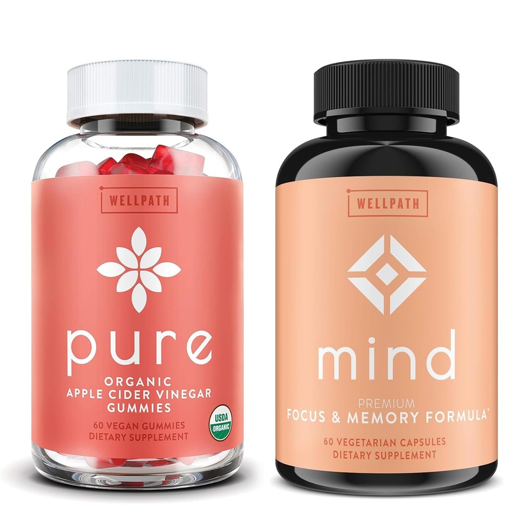 WellPath Pure Apple Cider Vincils med mor Gummies & Mind Brain Supplement med løvens Mane - understøtter fokus og hukommelse, 60 Ct hver