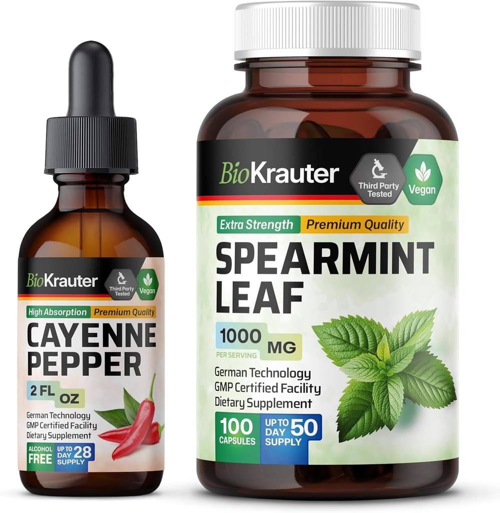BIO KRAUTER Cayenne Pepper Tincture 2 Fl. Oz. & Spearmint 100 Kapsler