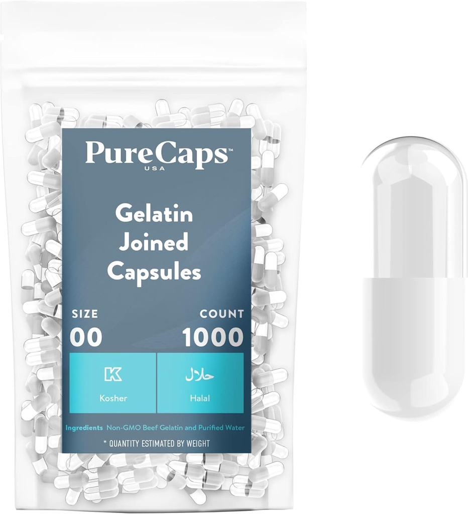 PureCaps USA - Tomme Gelatine kapsler Størrelse 00 Budding124; 1.000 Forenede Pills