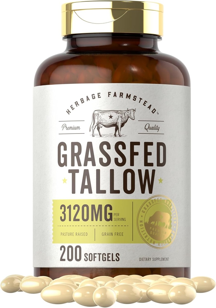 Carlyle Grass Fed Beef Talow 3120mg • 124; 200 Softgel Kapsler • 124; Pasture Raised Bovine Supplement • 124; Non- GMO, Gluten Free • 124; af Herbage Farmstead