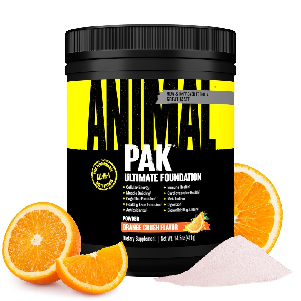 Animal Pak - Praktisk All- in- One Vitamin & Supplement Powder - Zink, Vitamin C, B, D, Aminosyrer, immunforsvar, fordøjelsesenzymer, og mere - Daglig Multivitamin for kvinder & mænd - 60 Scops