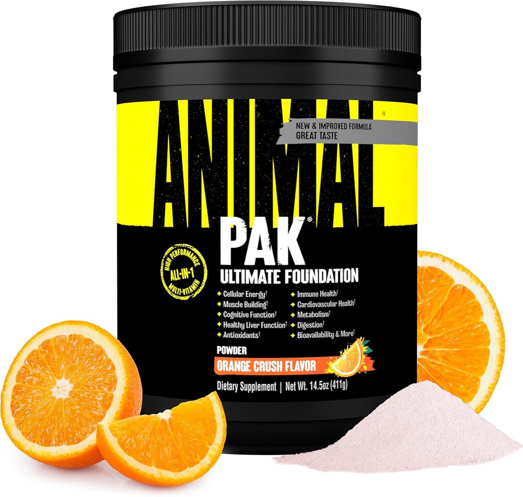 Animal Pak - Praktisk All- in- One Vitamin & Supplement Powder - Zink, Vitamin C, B, D, Aminosyrer, immunforsvar, fordøjelsesenzymer, og mere - Daglig Multivitamin for kvinder & mænd - 60 Scops
