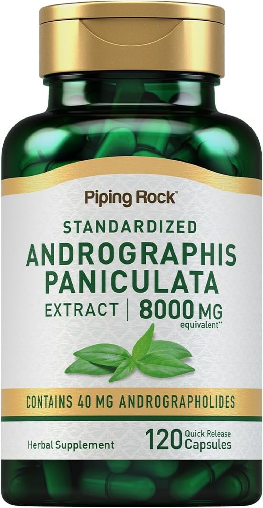 Piping Rock Andrographis Paniculata Extract | 8000 mg | 120 Capsules | Standardized Herbal Supplement | Non-GMO, Gluten Free