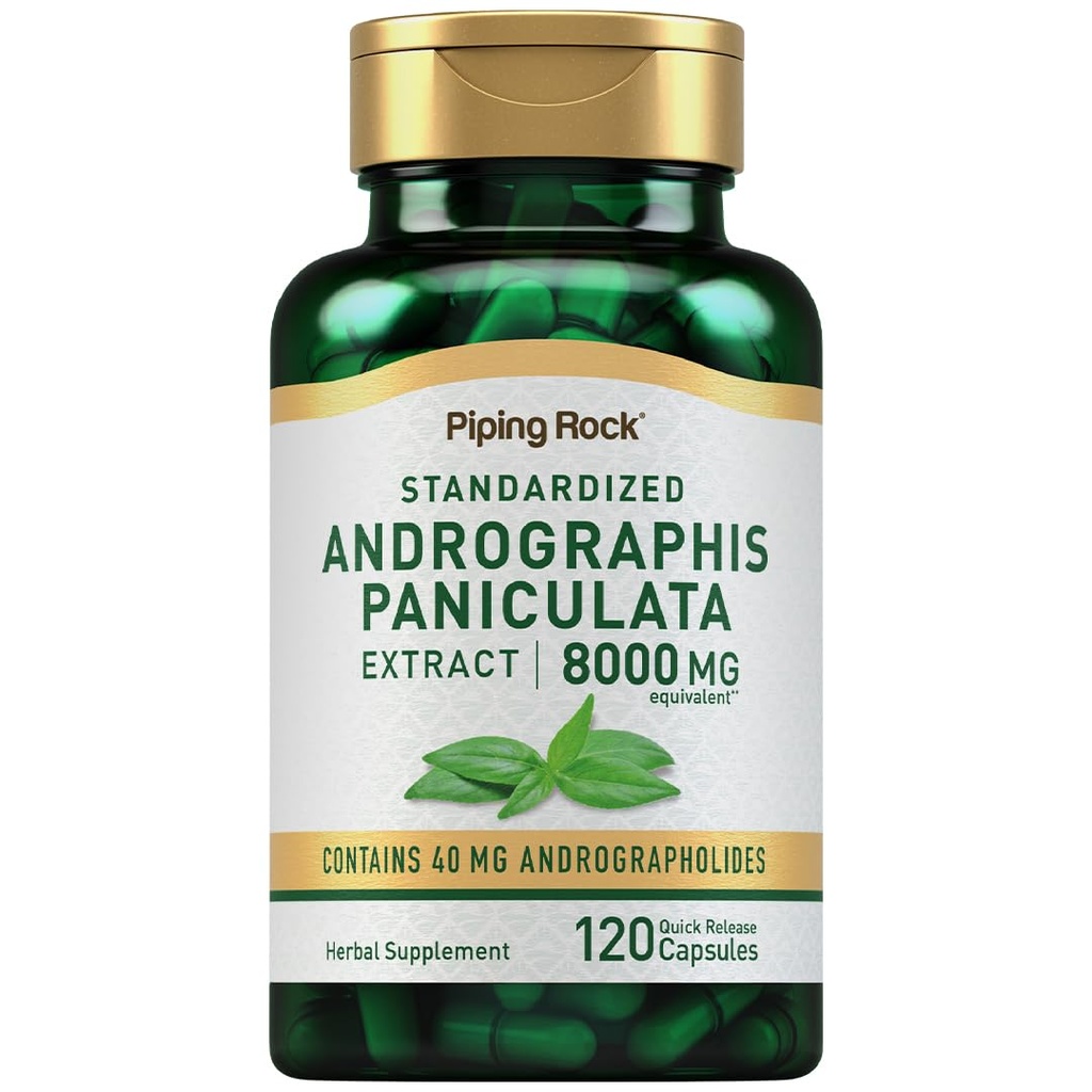 Piping Rock Andrographis Paniculata Extract 12 4; 8000 mg 10 4; 120 Kapsler 12 4; Standardiseret Herbal Supplement 12 4; Non- GMO, Gluten Free