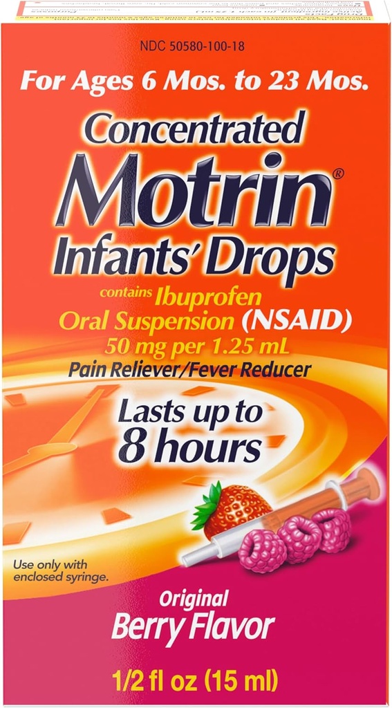 Spædbørnskoncentrerede dropper, Feber Reducer, Ibuprofen, Berry Flavored.5 Oz