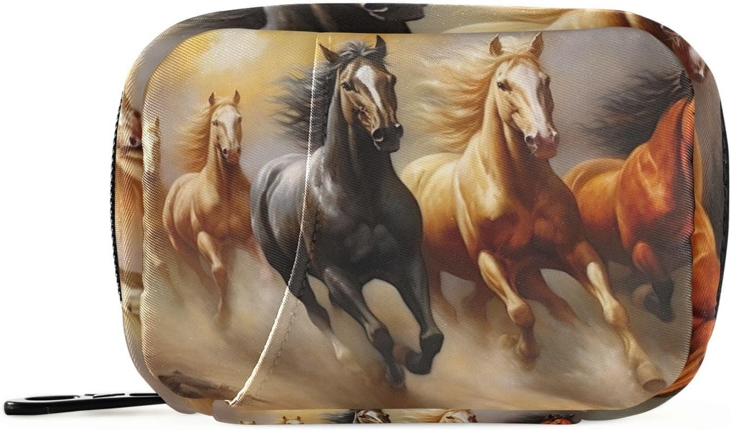 Travel Pill Organizer Cool Farverige Running Horse Portable Medicine Vitamin Organizer Weekly Pill Container Stor kapacitet Zipper Daily Pill Box til Travel Business Camping
