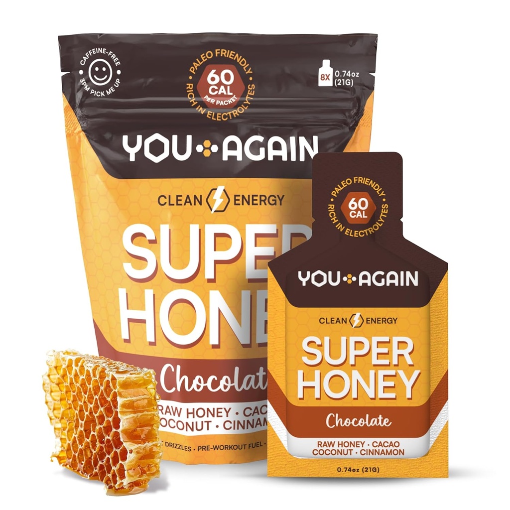 Du igen Super Honning Chokolade Pakker Bud124; Workout Clean Energy Gel Packs Bud124; Cykling, Endurance, Running Gel eller Energy Snack Bud124; Paleo & Carnivore Snack Bud124; Gluten- Gratis Bud124; Lavet i USA