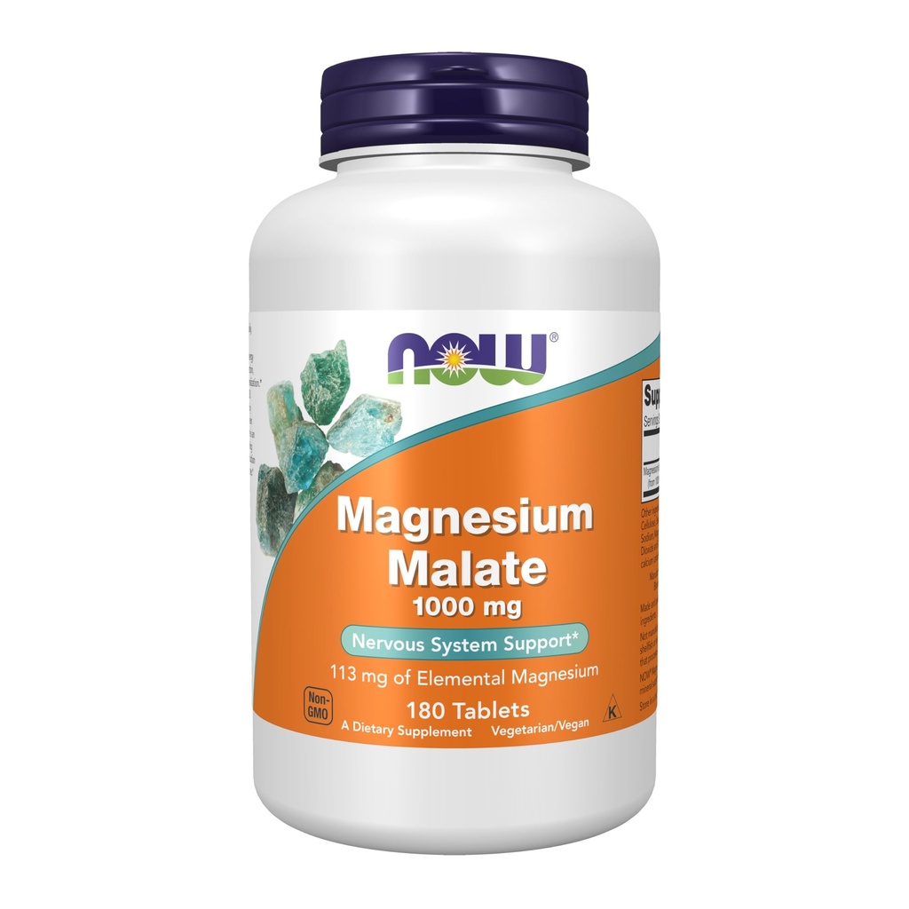 Now Foods Supplements, Magnesium Malate 1000 mg, Energy Production *, Nervesystemet Support *, 180 tabletter