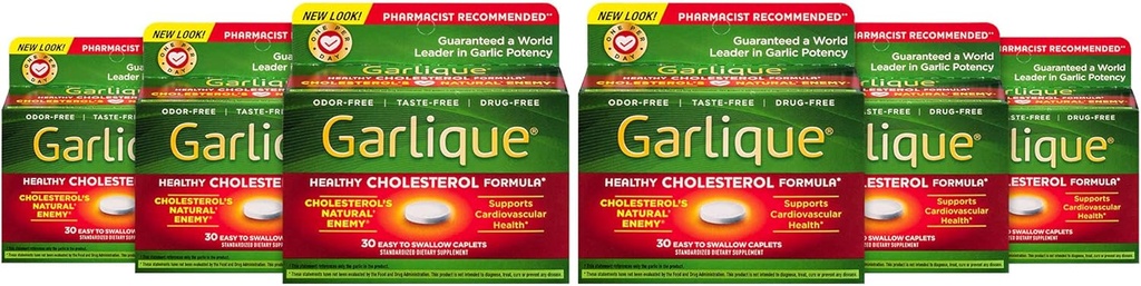Garlique Healthy Cholesterol Formula with 5000 mcg of Allicin, 60 Enteric Coated Caplets (Pack of 6)