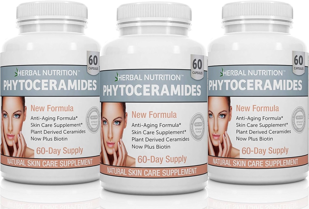 Urte Nutrition Phytoceramider fra ris med biotin vitamin A, C, D og E, Three Bottle Pack, 180 Kapsler 40mg