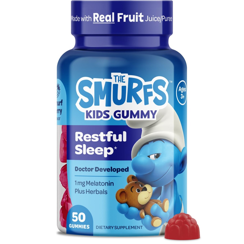 Smølfer 1 mg melatonin gummies for børn med kamille & Lemon Balm for en rolig dvalealder 3 + - 124; Non- Habit Forming Mester124; Lavet med real frugt i en Smølf Berry Mester124; Læge Udviklet 124; 50 Vegetarisk Gummy