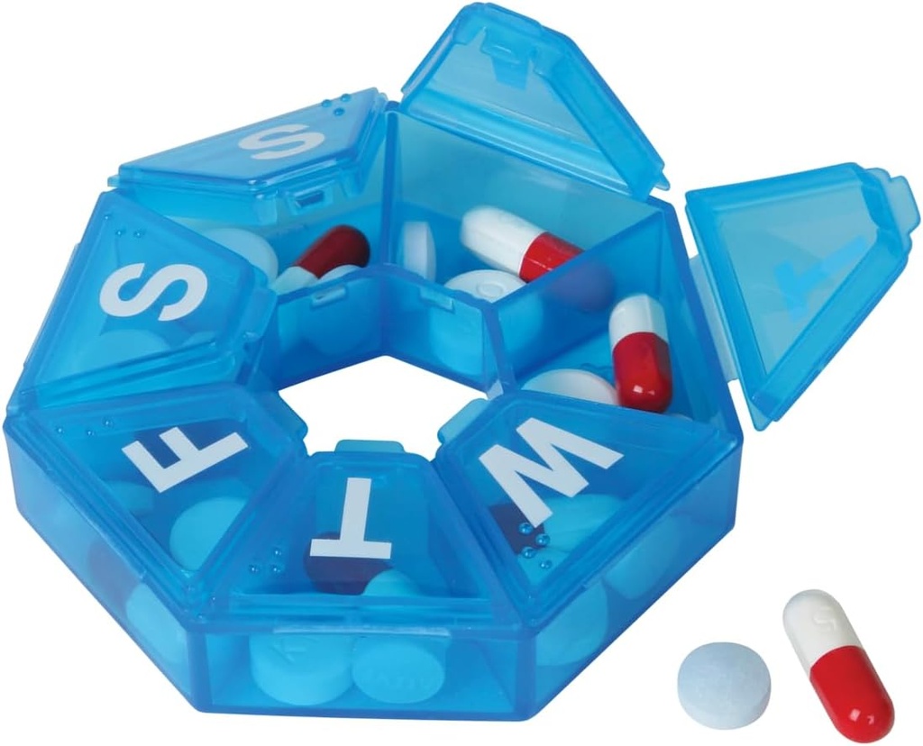 EZY DOSE Weekly (7-dag) Pill Case, Medicine Planner, Vitamin Organizer Box, Travel Pill Planner, Transportable Storage, 7-sidet, Color May Vary, BPA Free