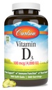 Carlson - D3- vitamin, 4000 IE (100 mcg), ben & immunforsvar, Cholecalciferol supplement, Gluten Free Vitamin D kapsler, 360 Softgels