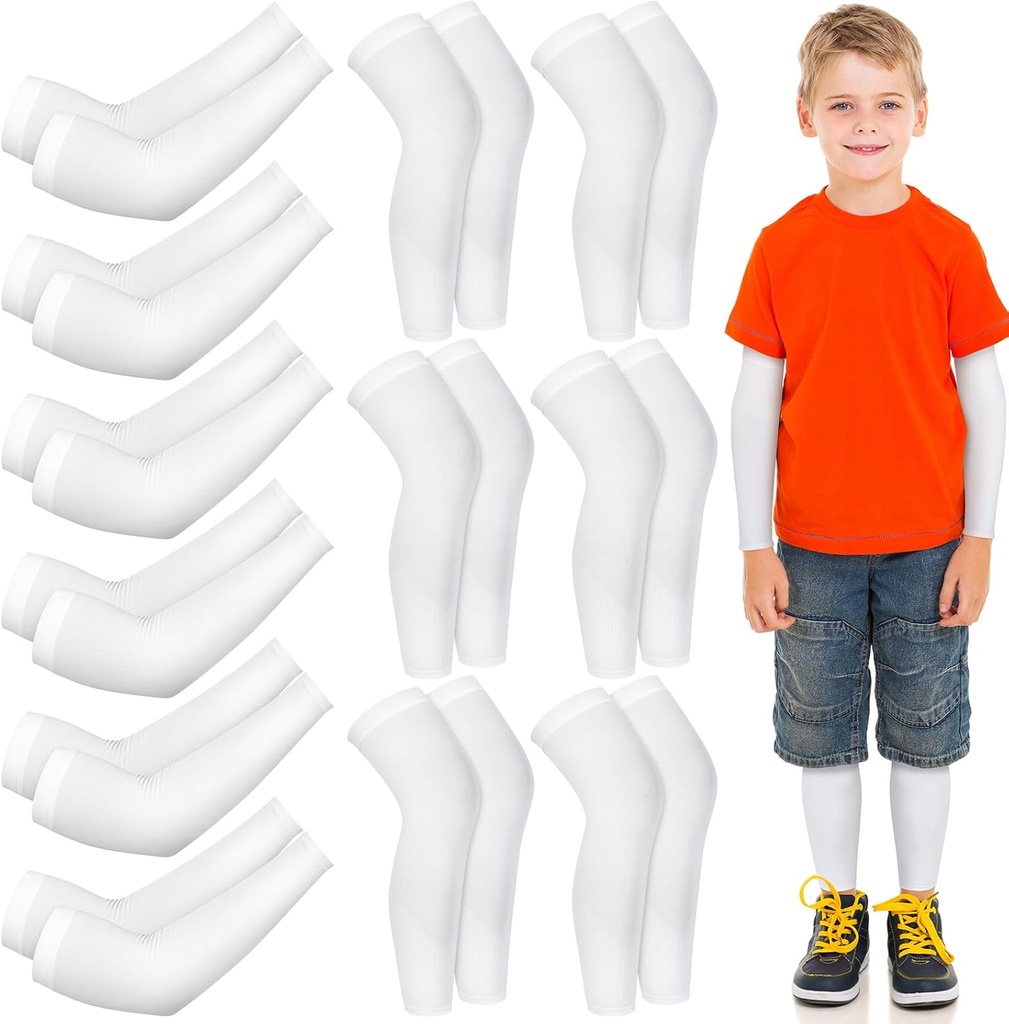 Panitay 6 Set Eczema Arm and Leg Sleeves Scratch Elastic Arm Sleeves Knee Wrap Eczema Cover for Itch Relief and Wet Therapy(Kid,White)