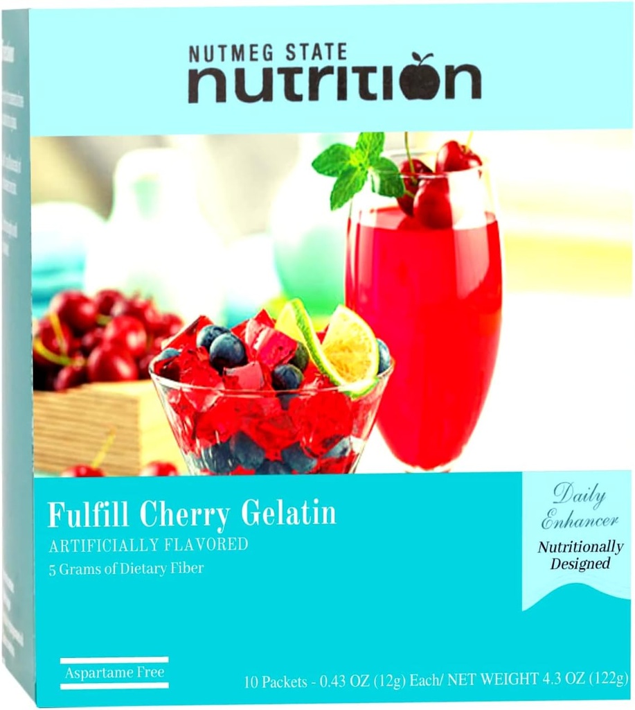 Nutmeg State Nutrition - High Fiber Drink Mix, lav kalorie, Fat Free, Decafeined, Sugar Free, naturligt tilsat smag, Ideel Protein Kompatibel, Aspartam Free, 10 Servere Per Box (Cherry Gelatine)