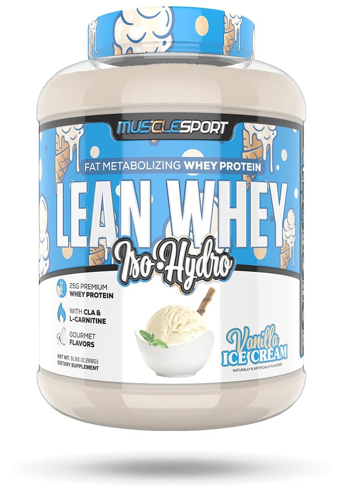 Musclesport Lean Whey Revolution ™ Protein Powder - Whey Protein Isolate - Low Calorie, Low Carb, Low Fat, Incredible Flavors - 25g Protein per Scoop - 5lb Vanilla Ice Cream