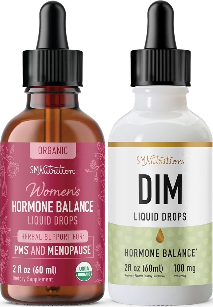 Liquid DIM Supplement & Herbal Hormone Balance Tincture Dex124; Hormonet Balancing Bundle med 100mg DIM (25 Servere) og PMS Menopause & Menstrual Support Flydende med Black Cohosh (60 Servere)