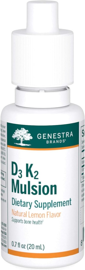 Genestra Brands D3 K2 Mulsion - Liquid Vitaminer for ben sundhed - Natural Lemon - 122 Servering