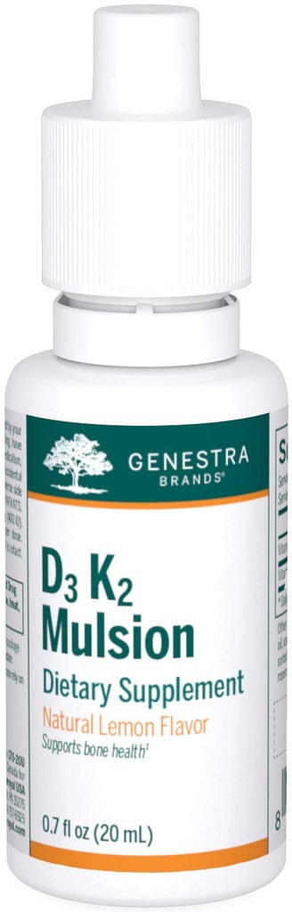 Genestra Brands D3 K2 Mulsion - Liquid Vitaminer for ben sundhed - Natural Lemon - 122 Servering