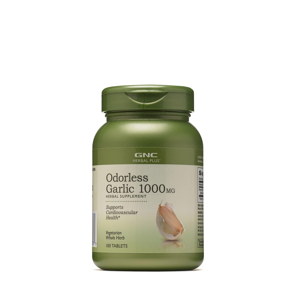 GNC Herbal Plus Odorless Hvidløg 1000mg tillæg, Vegetarisk, Understøtter hjerte-kar-sundhed, 100 Servere
