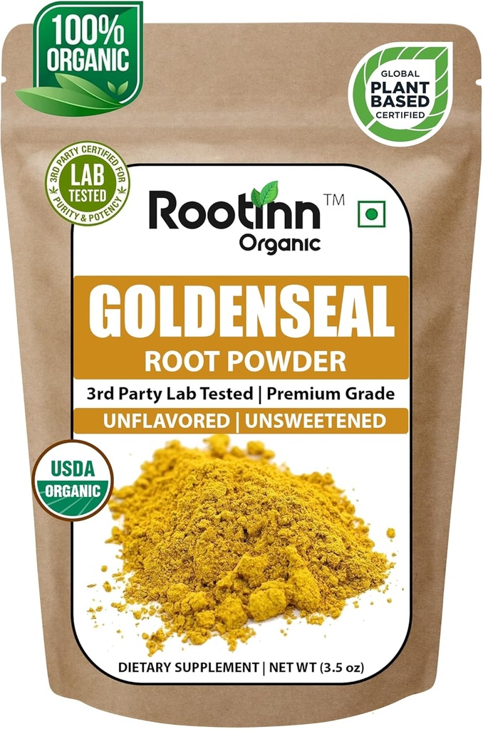 Goldenseal Powder - 3,5 oz, 100 Servere * Lab Testet / USDA Organic * Pure Natural Goldenseal Root Powder Supplement
