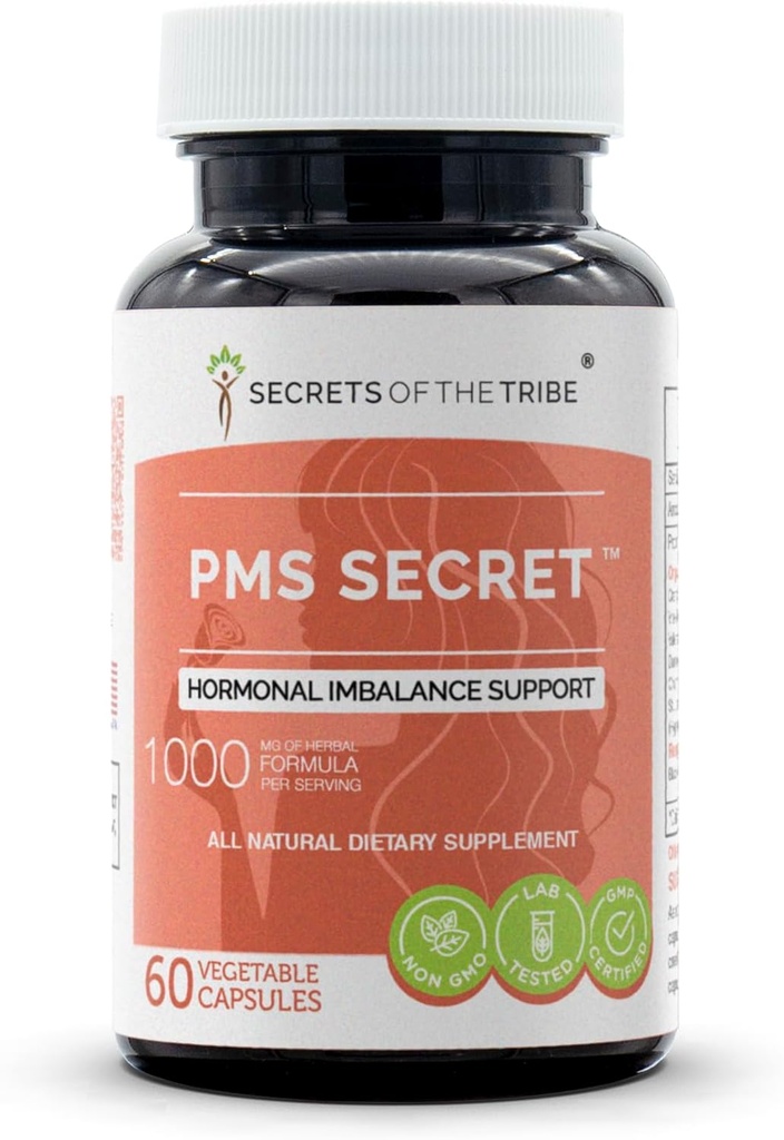 PMS Secret 60 Capsules, 1000 mg, Black Cohosh, Cramp, Vitex, Valerian, Mælkebøtte, Kamille, St. John 's Wort. Støtte til Hormonal Imbalance (60 kapsler)