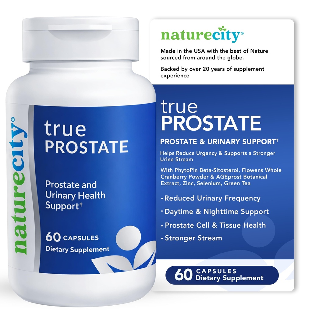 NatureCity True- Prostate Urinary Tract & Prostate Support for Mænds Health Cranberry Extract & Super Beta Prostata Sitosterol Complex 60 kapsler - Prostata sundhed for mænd