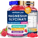 60 Day Supply Magnesium Glycinate 400mg Gummies med Ashwagandha, L- Theanine, CoQ10, Vitamin D3 & B6, Sukker fri Magnesium Gummies for voksne & børn, Stress Relief, Sleep & Calm, Vegan, Gluten Free