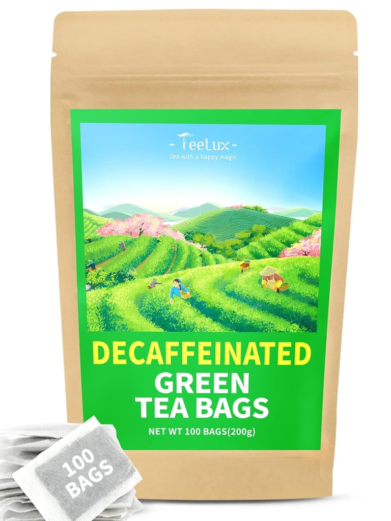 TeeLux Decaf Green Tea Tasker, Pure Deccafic Green Tea, Super Antioxidant, 100 Greve Tea Tasker til Hot & Iced Tea
