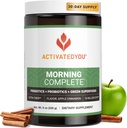 AKTIVATEDYR Morgen Komplet Daglig Wellness Green Superfood Drink Mix for Gut Health w / Prebiotika, Probiotika, Antioxidanter, Green Superfoods, 10 Millioner CFU 'er, 30 Servere (Apple Kanel)