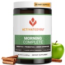 AKTIVATEDYR Morgen Komplet Daglig Wellness Green Superfood Drink Mix for Gut Health w / Prebiotika, Probiotika, Antioxidanter, Green Superfoods, 10 Millioner CFU 'er, 30 Servere (Apple Kanel)