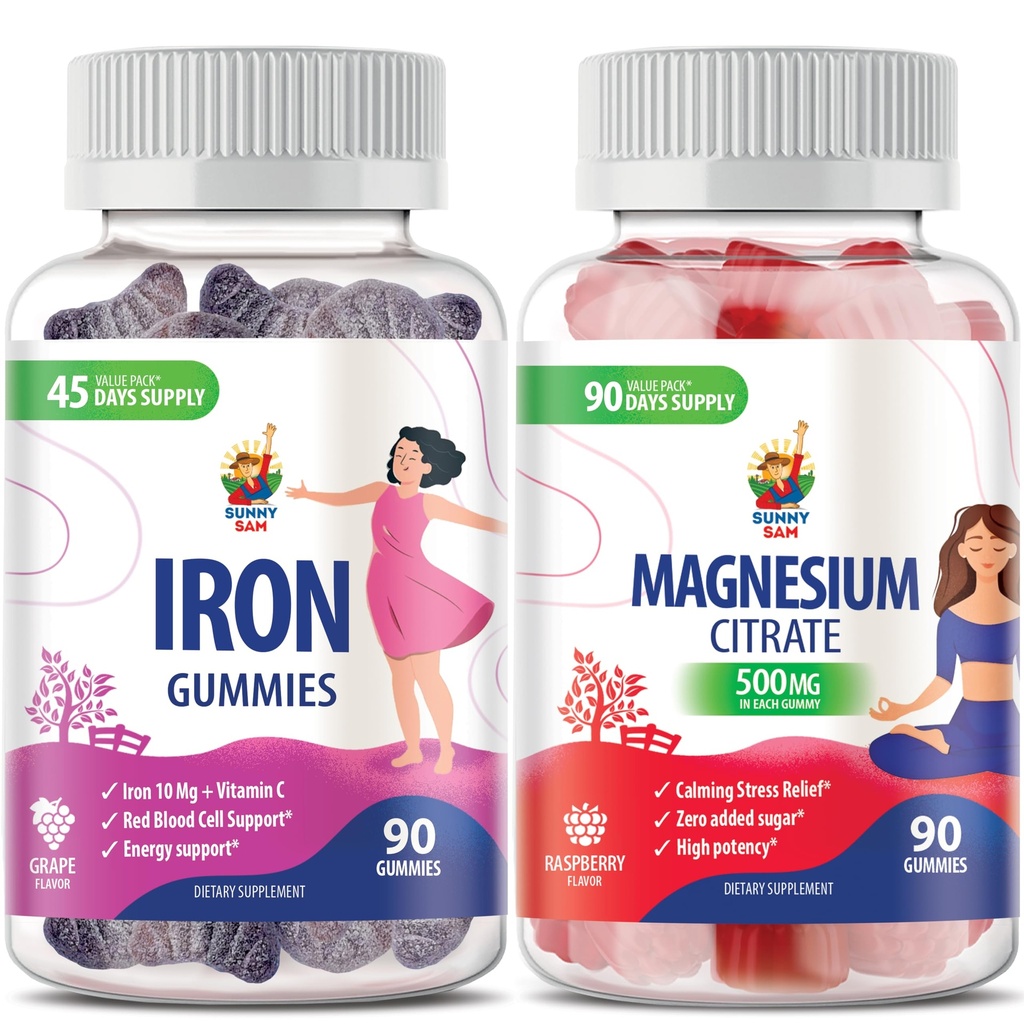 Magnesium Gummies 500mg & Jern Gummies til voksne - Jernvitaminer med C-vitamin
