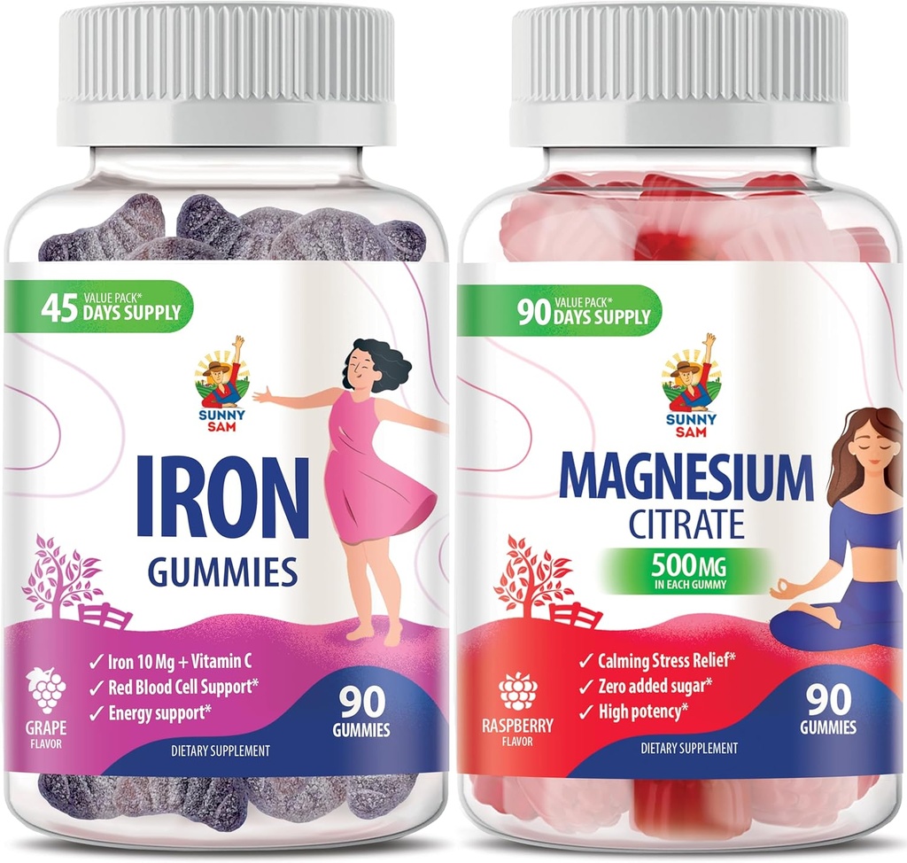 Magnesium Gummies 500mg & Jern Gummies til voksne - Jernvitaminer med C-vitamin
