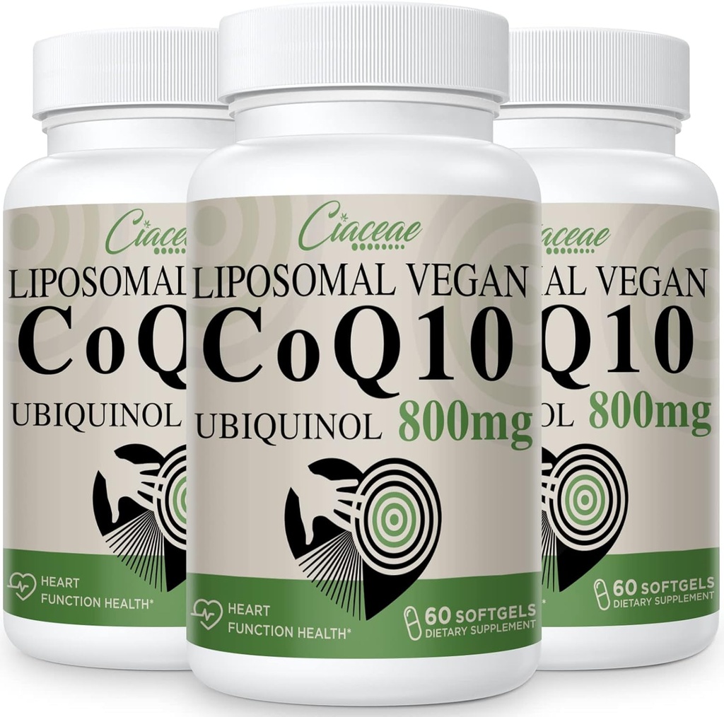 Liposomal CoQ10 800mg Ubiquinol Softgel, Max Absorption Ubiquinol Coenzym Q10, Ubiquinol CoQ10 Supplement for antioxidant, Heart Function & Energy Production, Pure CoQ10 800mg, 180 Vegan Softels